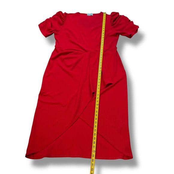 QUIZ Womens Plus Size Wrap Pleated Ruched Sleeve Red Midi Dress Size US 18 Party - Picture 9 of 12